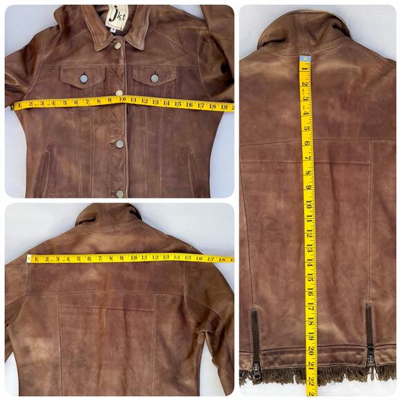 Jakett Alexa Jacket Washable Genuine Leather Fringe Patina Crop JKT NYC Brown S - Picture 6 of 9